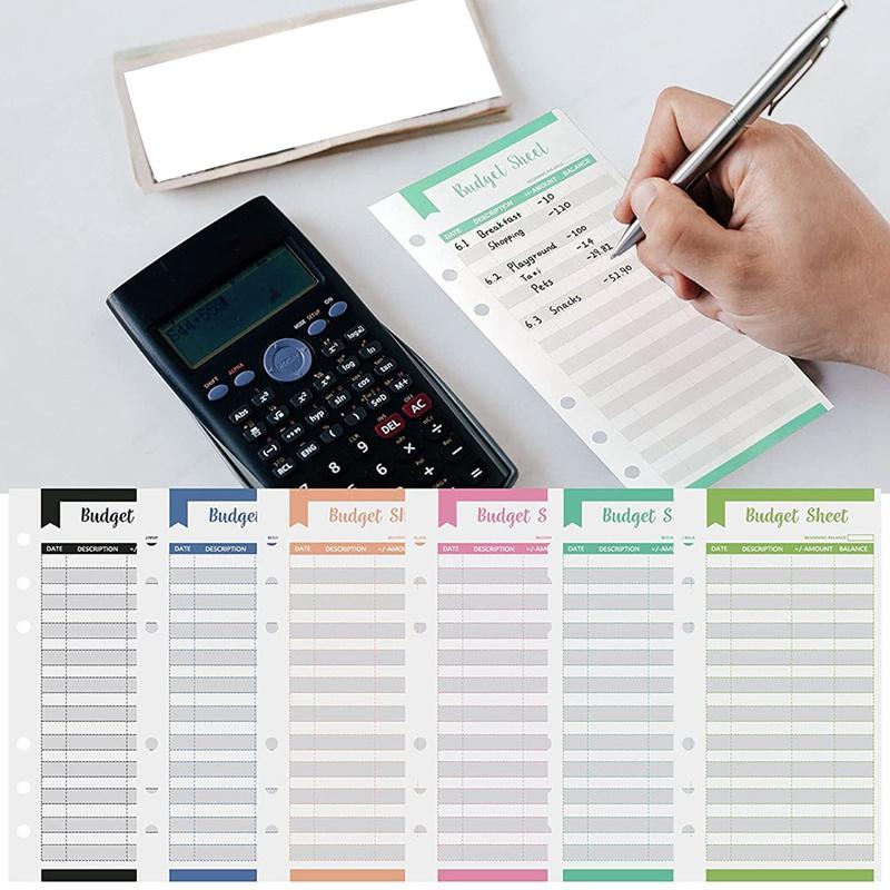 60 Pcs A6 Expense Tracker Budget Paper with Subscription Hole Fit Cash Envelopes for Budgeting Wallet Budget Planner