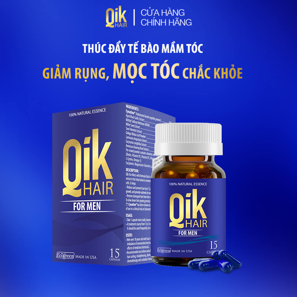 Viên uống QIK HAIR (cho Nam) hỗ trợ giảm rụng, mọc tóc chắc khỏe (15 viên)