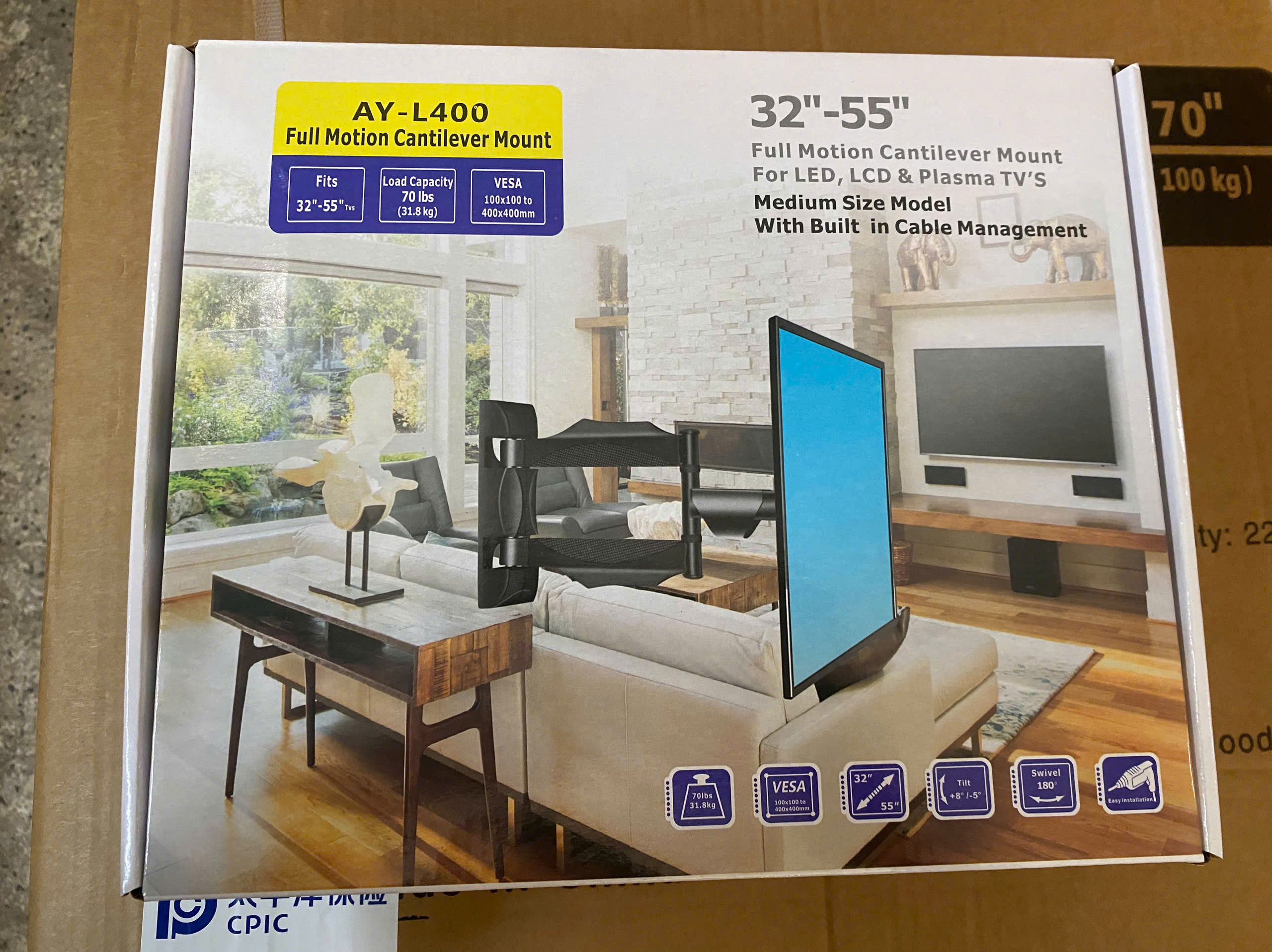 Khung treo tivi xoay L400 tải trọng 31.8kg dành cho tivi 32 inch - 55inch - Hàng nhập khẩu