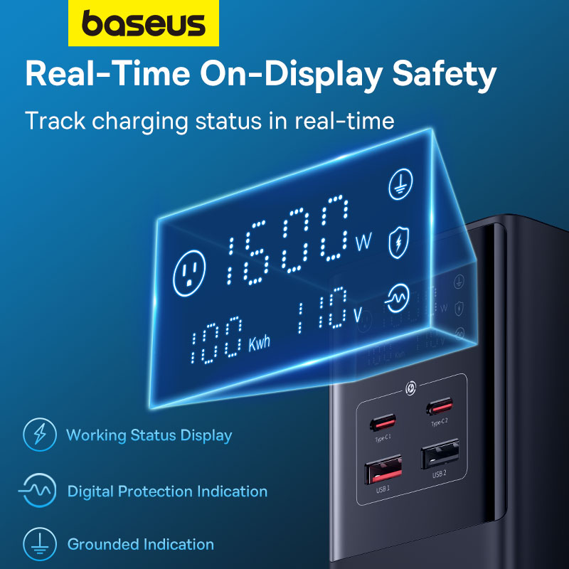 Bộ Sạc Nhanh OS-Baseus PowerCombo Tower Digital PowerStrip 6AC+2U+2C 35W