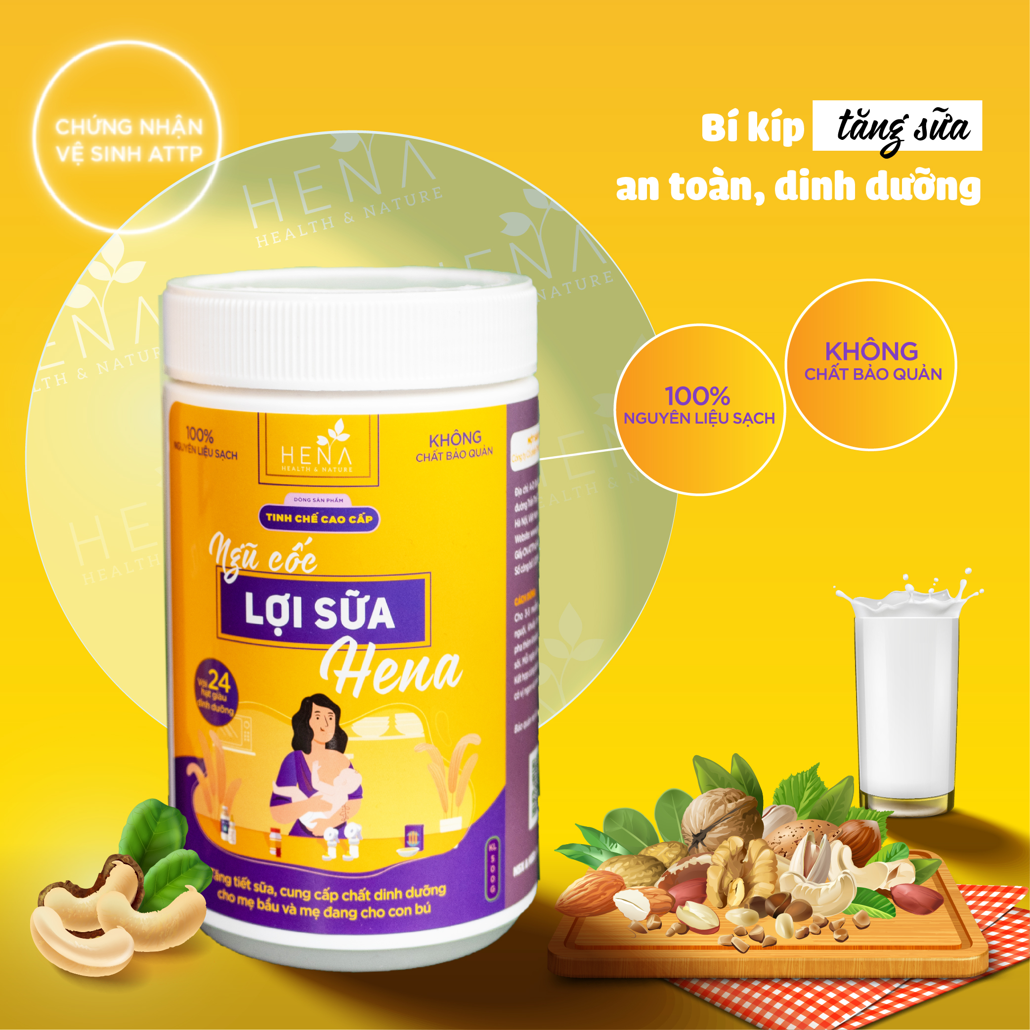 Ngũ Cốc Lợi Sữa Hena 500g - Giúp Mẹ Bầu có Sữa Về Nhiều Nhanh Đặc Chỉ Sau 3 Ngày - Cải Thiện Chất Lượng Sữa - Bột Ngũ Cốc Bà Bầu Cao Cấp từ 24 Hạt Hữu Cơ - 100% Tự Nhiên - Sản Phẩm Chính Hãng