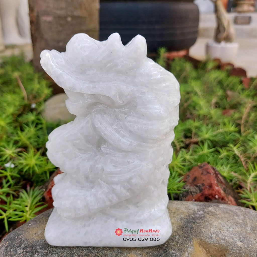 Tượng rồng 12 con giáp phong thủy đá trắng 12cm đá Non Nước
