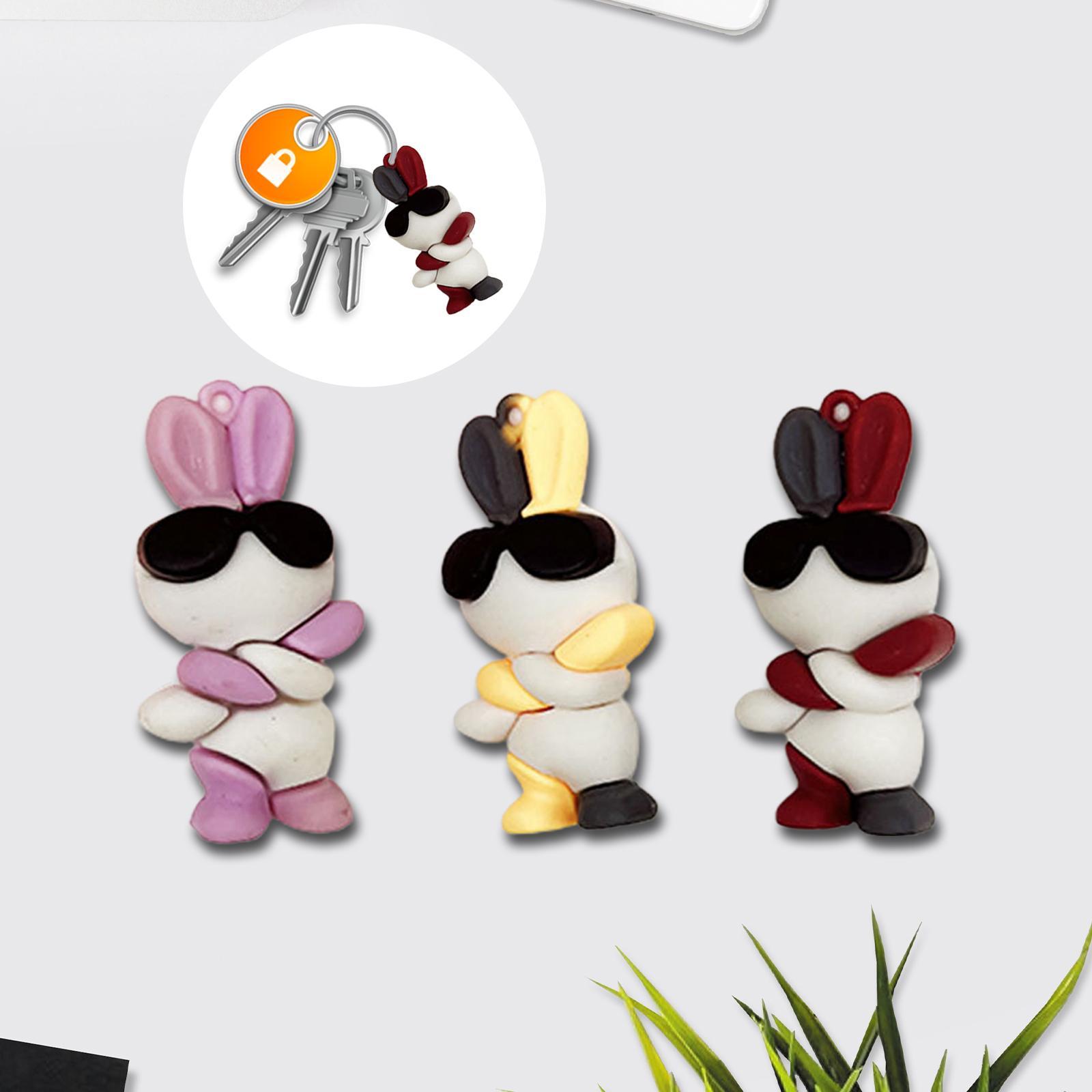 3x Rabbit Doll Key Chain Pendant Kids Adults Gifts Wear Glasses Rabbit Keychain for Purse