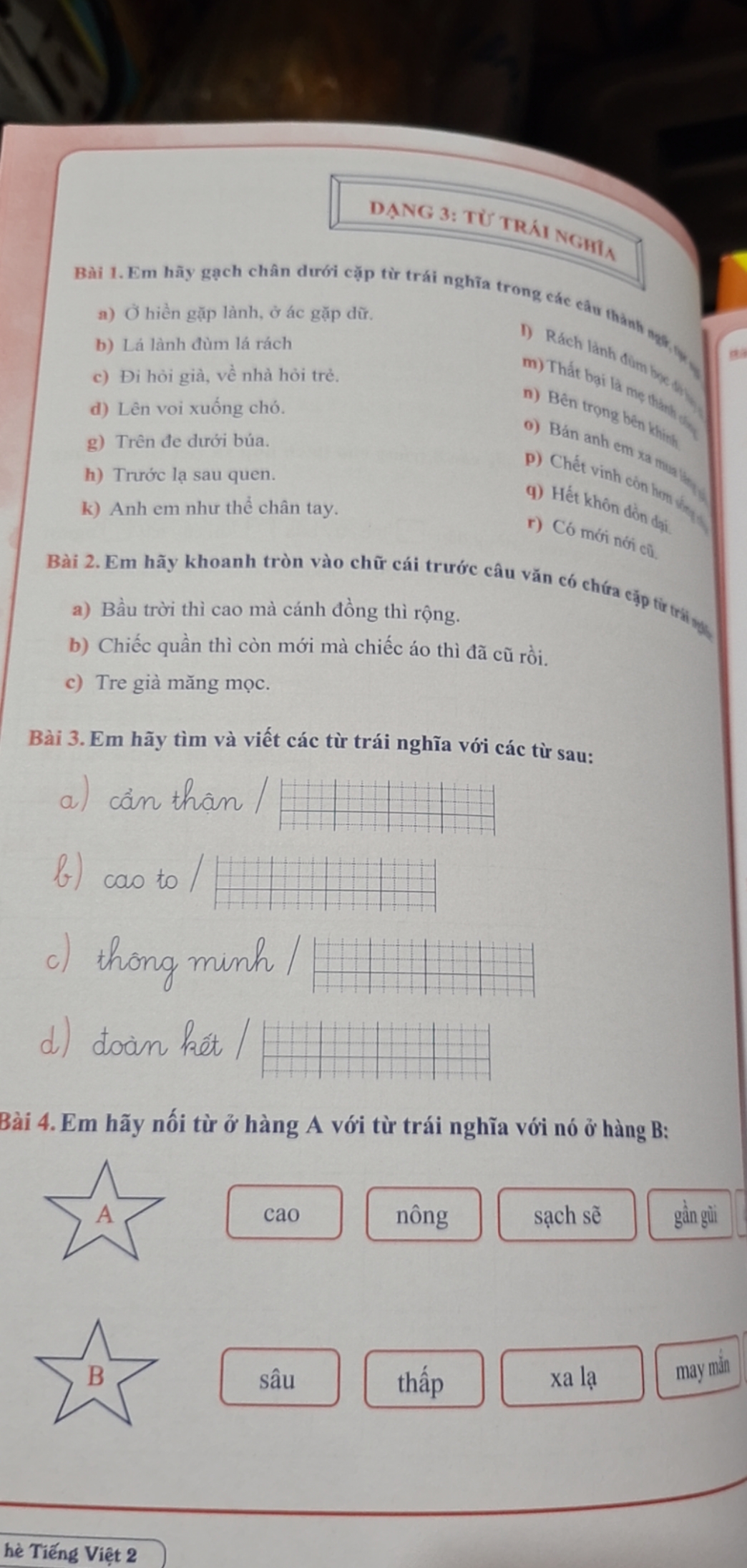 Ôn hè tiếng việt lớp 2 , dành cho học sinh lớp 2 lên lớp 3