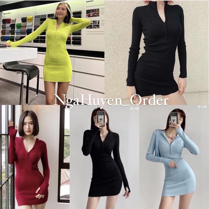 Váy Body khoá kéo cổ tay dài chất bo gân nhiều màu trendy