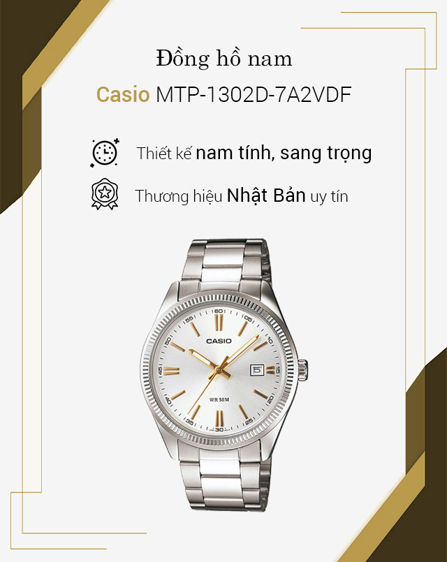 Tổng quan về đồng hồ nam Casio MTP-1302D-7A2VDF 