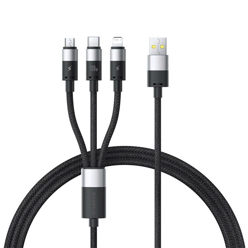 Cáp Sạc Đa Năng Baseus StarSpeed 1-for-3 USB-A to Type-C IP Micro 100W/2.4A/18W (1.5m) [hàng chính hãng