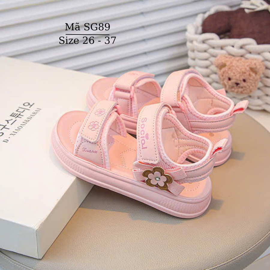 Dép sandal bé gái quai hậu cao cấp 3 - 12 tuổi màu hồng dáng thể thao năng động cá tính đi học đi chơi SG89
