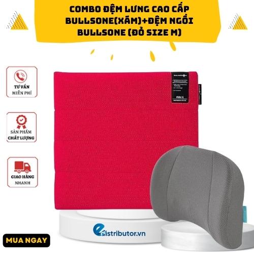 Combo Đệm Lưng Cao Cấp Bullsone(Xám)+Đệm Ngồi Bullsone (Đỏ size M)