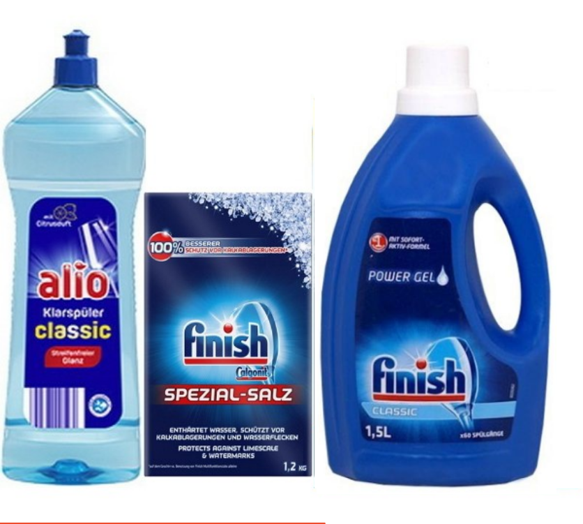 Combo Nước rửa bát Finish classic 1.5L + muối rửa bát finish 1.2kg + Nước làm bóng alio 1 lít dùng cho máy rửa bát