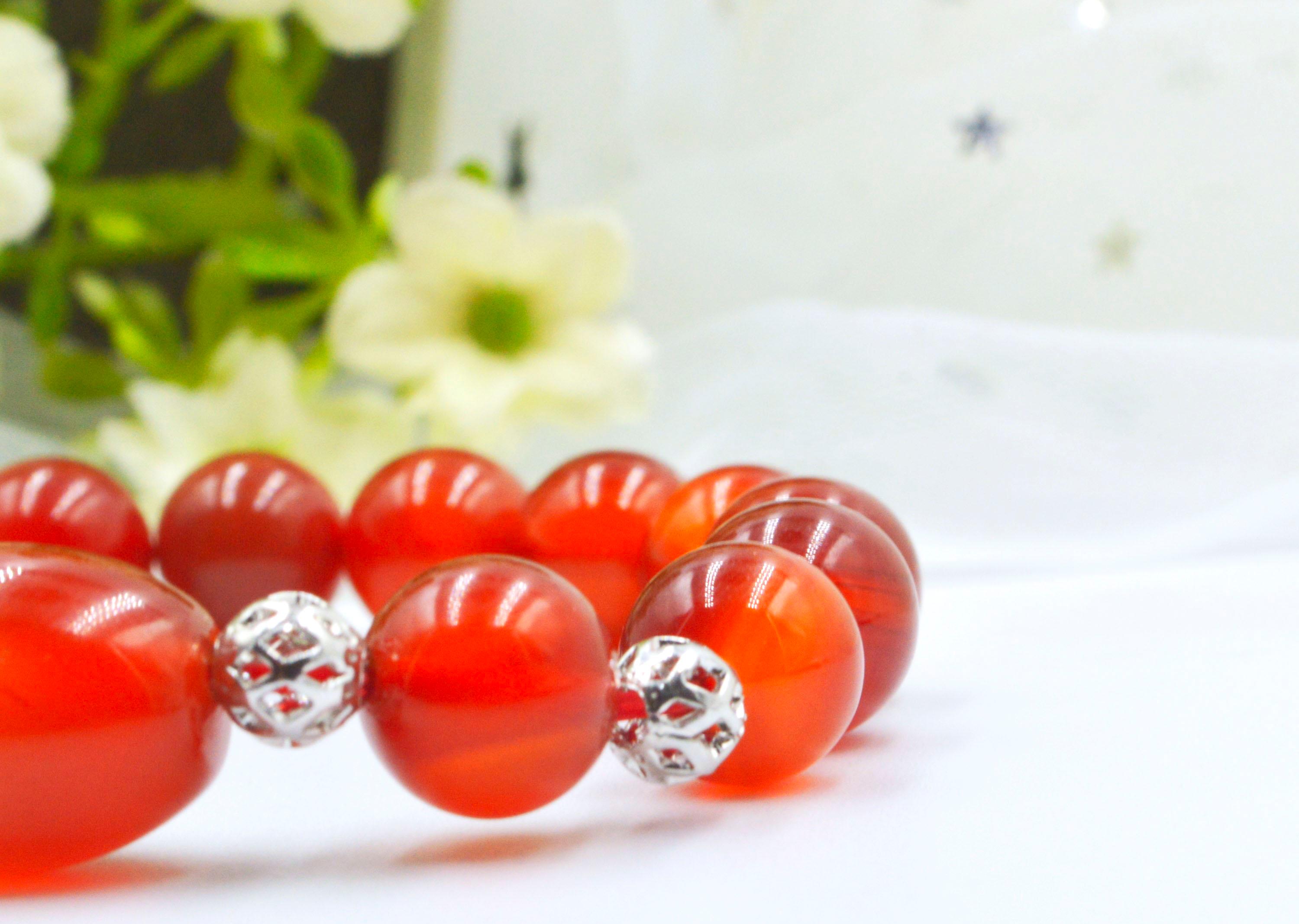 VÒNG TAY LU THỐNG MÃ NÃO ĐỎ TRƠN PHỐI CẨM THẠCH ĐỎ 10 MM, MẠNG THỔ VÀ HỎA