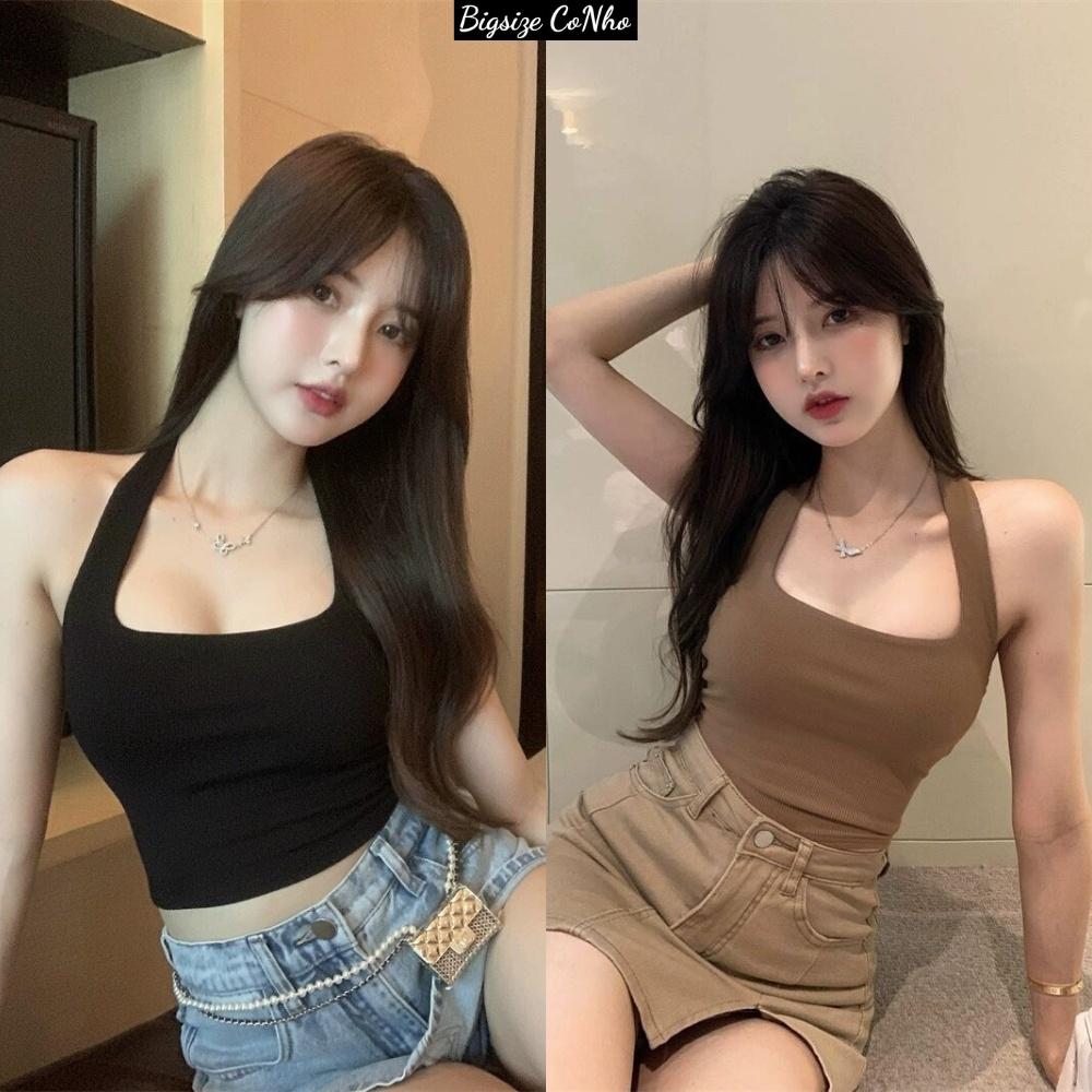 Áo croptop bigsize áo ba lỗ nữ 6 màu chất gân tăm mềm mịn co giãn thoáng mát, Croptop yếm quàng cổ bigsize G5 - Đỏ