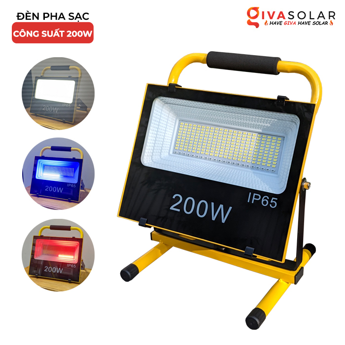 Đèn led pha sạc công suất lớn GIVASOLAR GV-KFL-B-200W