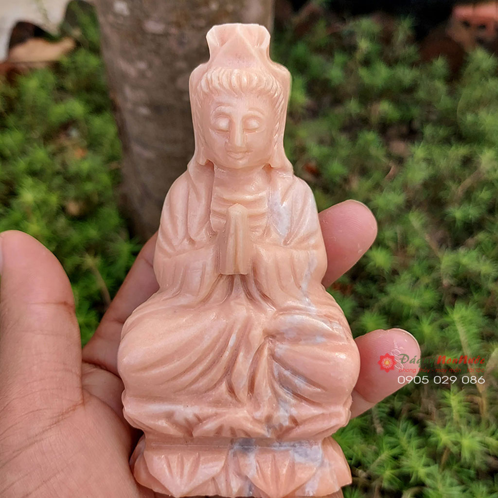Tượng Phật quan âm đá Cà Rốt 11cm - đá Non Nước