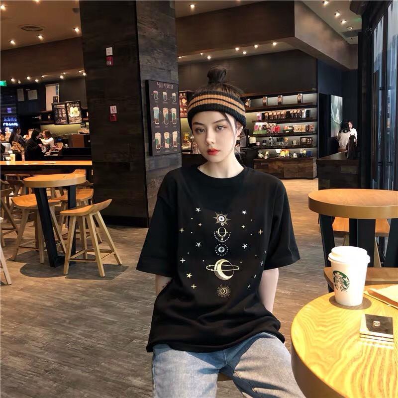 - ÁO THUN NGẮN TAY UNISEX THÊU VŨ TRỤ 3 MÀU TRẮNG - ĐEN - XANH NEON