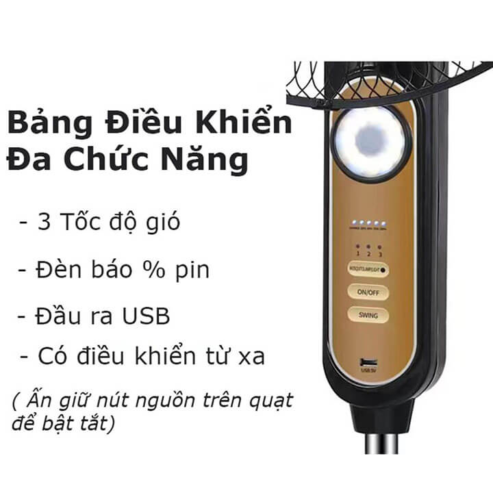 Quạt tích điện năng lượng mặt trời có điều khiển từ xa, quạt cây đứng 5 cánh có đèn ngủ và cổng USB, pin trâu sử dụng 6-10H T218