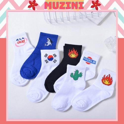 Vớ nam nữ Muzini tất cổ cao unisex in hình cực chất cá tính MT01