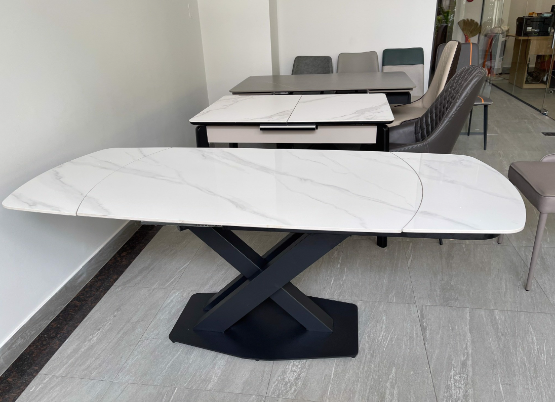 Bàn ăn thông minh xoay mặt đá Tundo chân sắt sơn tĩnh điện kích thước 1m2/1m8 x 90 x 75cm