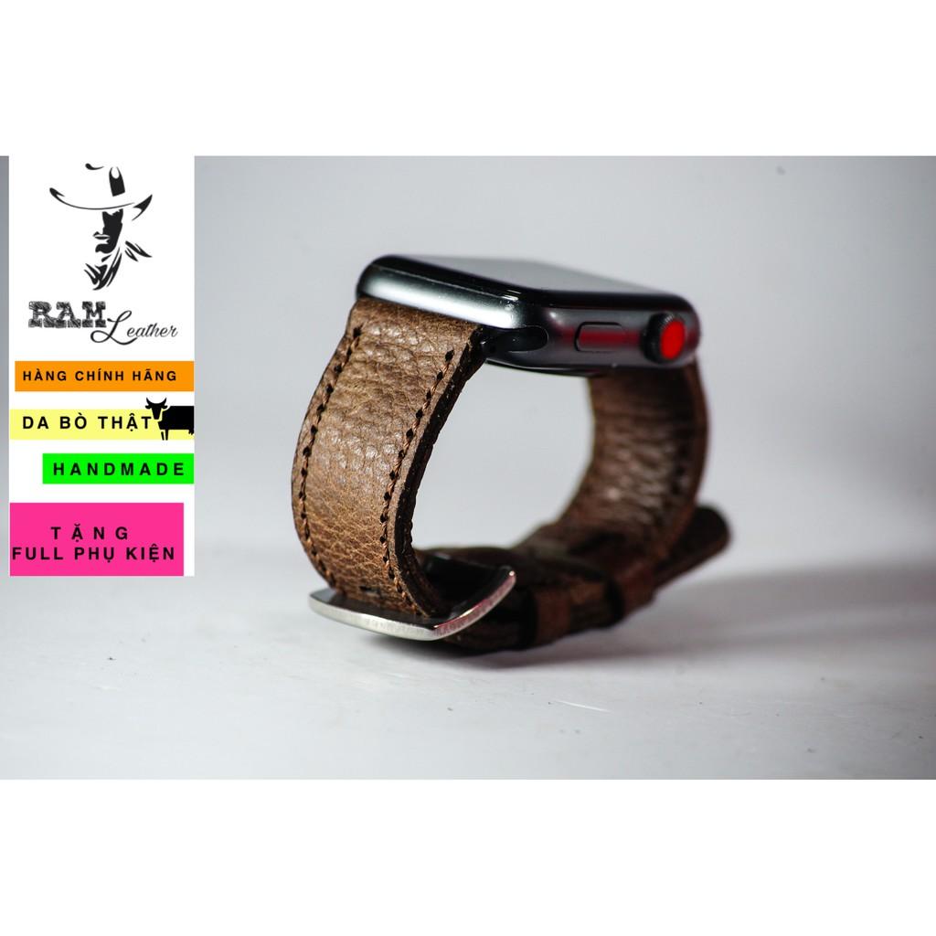 Dây đồng hồ da bò thật nâu hạt handmade RAM 1951-chính hãng RAM leather