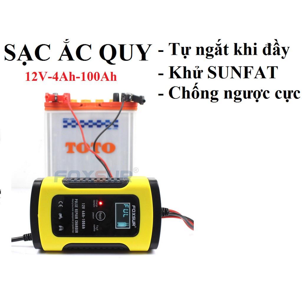 Bộ sạc điện acquy FOXSUR 12V 5A kèm phục hồi bình tự ngắt, sac binh ac quy 12v, sac binh ac quy,máy nạp bình ắc quy