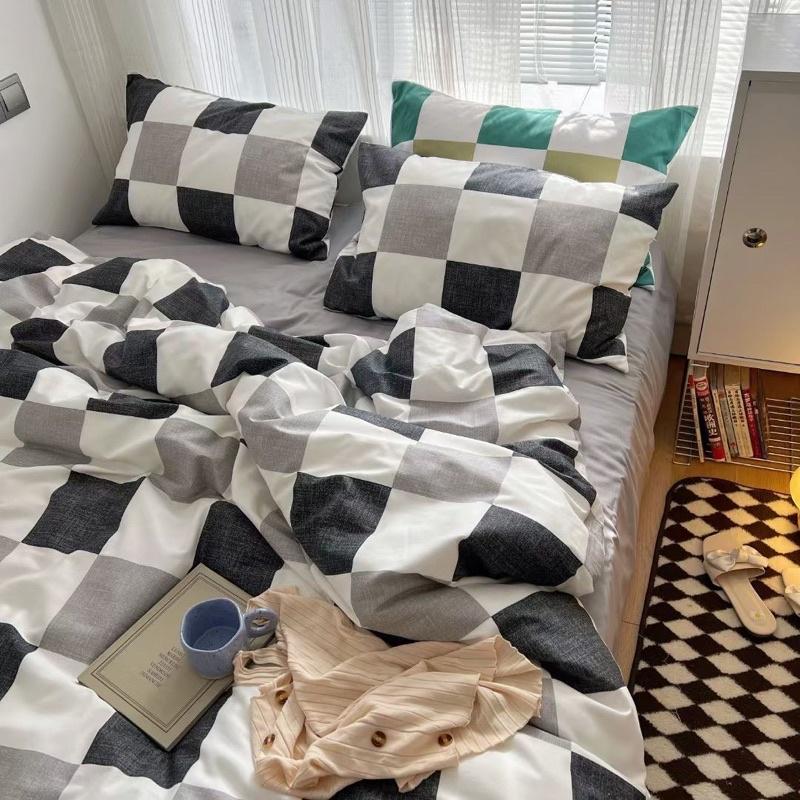 Bộ Chăn Ga Gối Cotton Living Hàng Nhập Khẩu Cao Cấp 4 Món Ô Vuông sen màu