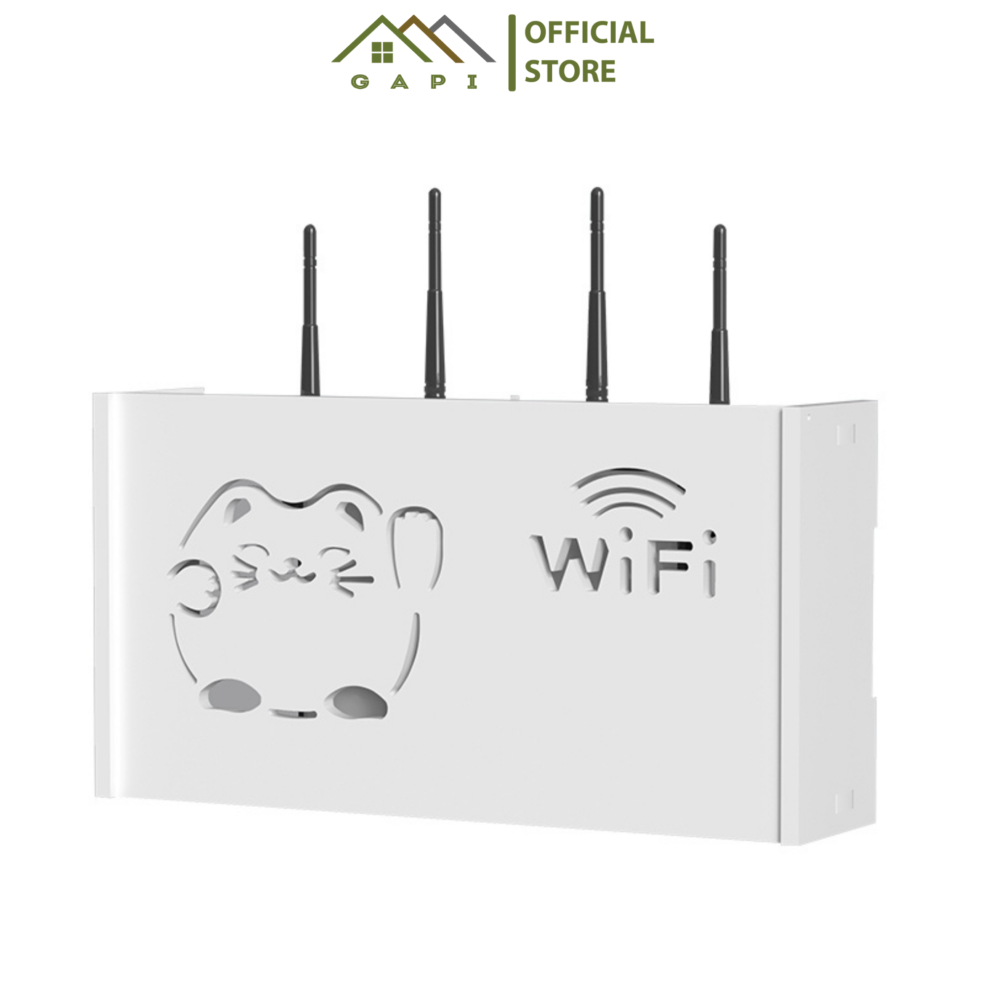 Hộp Kệ Wifi GAPI Họa Tiết Con Mèo Chất Liệu Gỗ Nhựa PVC - IG345