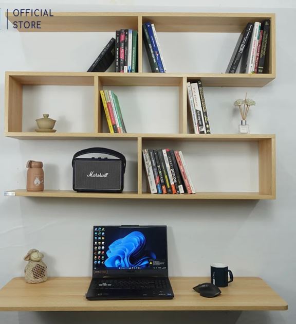 Combo Kệ Sách Và Bàn Làm Việc Gấp Gọn Treo Tường, Màu Vân Gỗ Juno Sofa CTBST20 KT 120 x 82 x 20cm