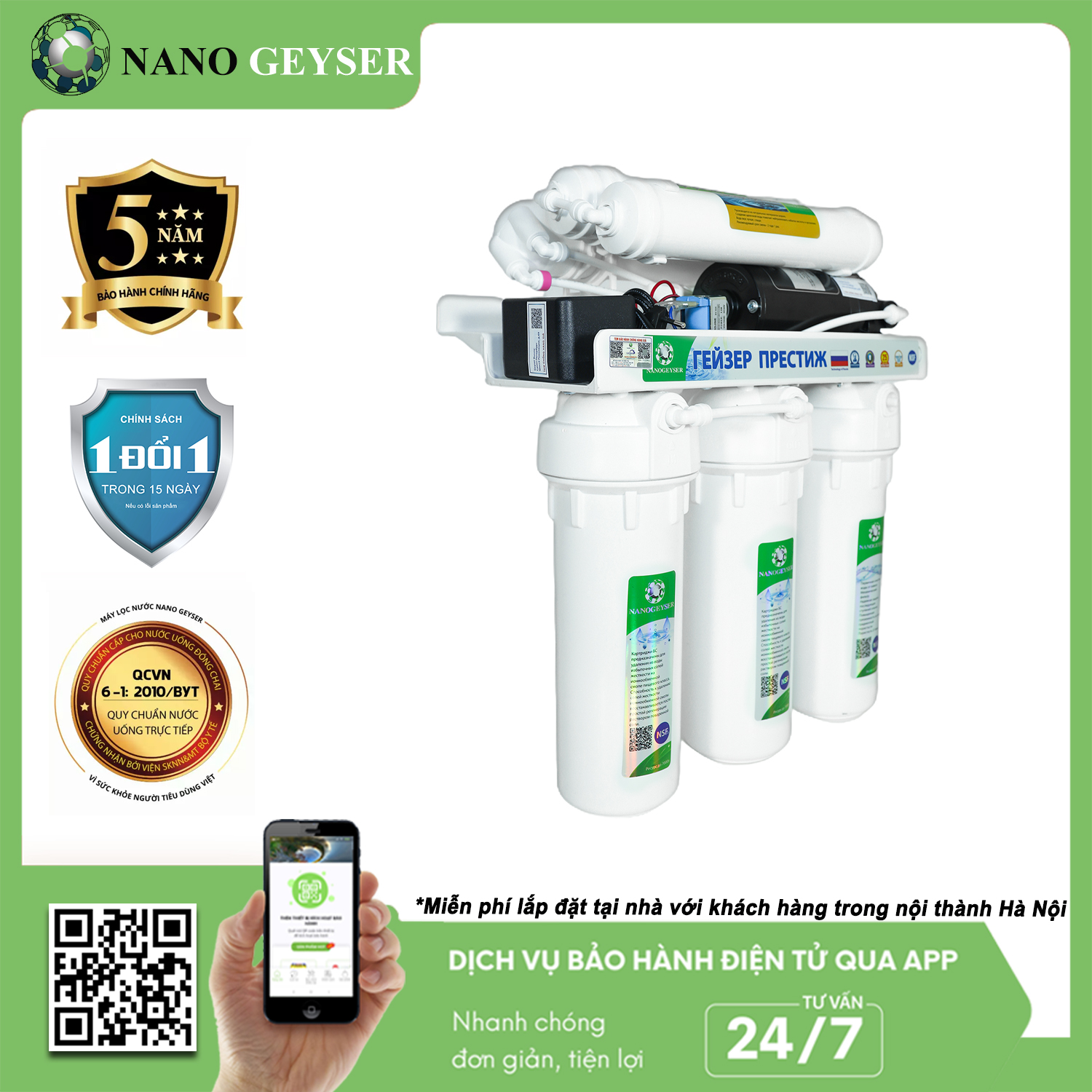 Máy lọc nước Nano Geyser RO ECO, Công nghệ lọc nước tinh khiết RO - Hàng Chính Hãng