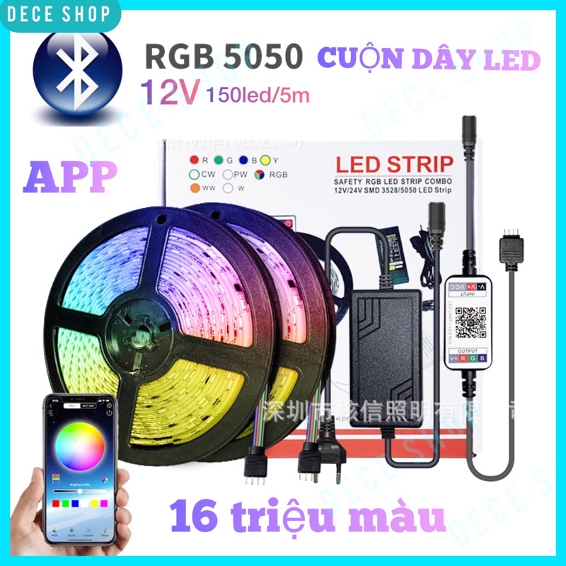 Cuộn dây đèn Led 5050 RGB 16 triệu màu điều khiển qua APP, nhấp nháy theo nhạc quẩy Tiktok