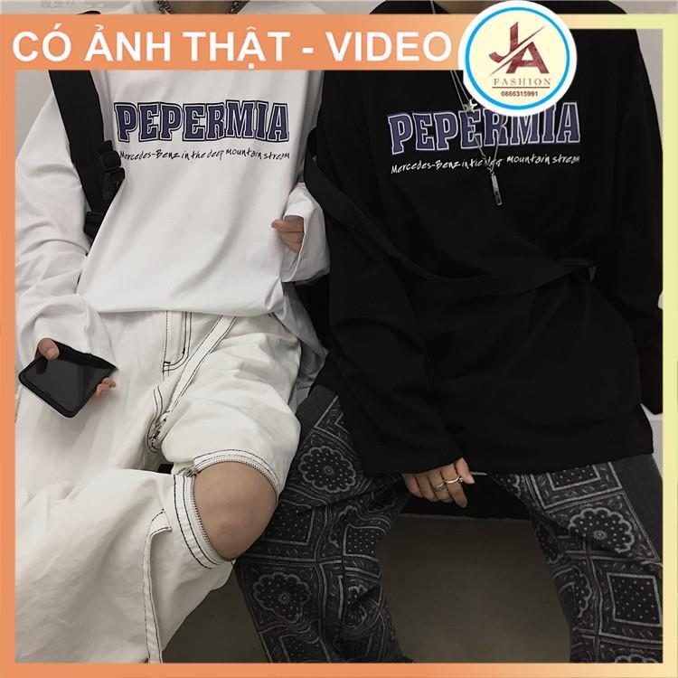 Áo thun tay dài form rộng in chữ PEPERMIA, áo sweater Unisex nam nữ phong cách ulzzang JASHOP