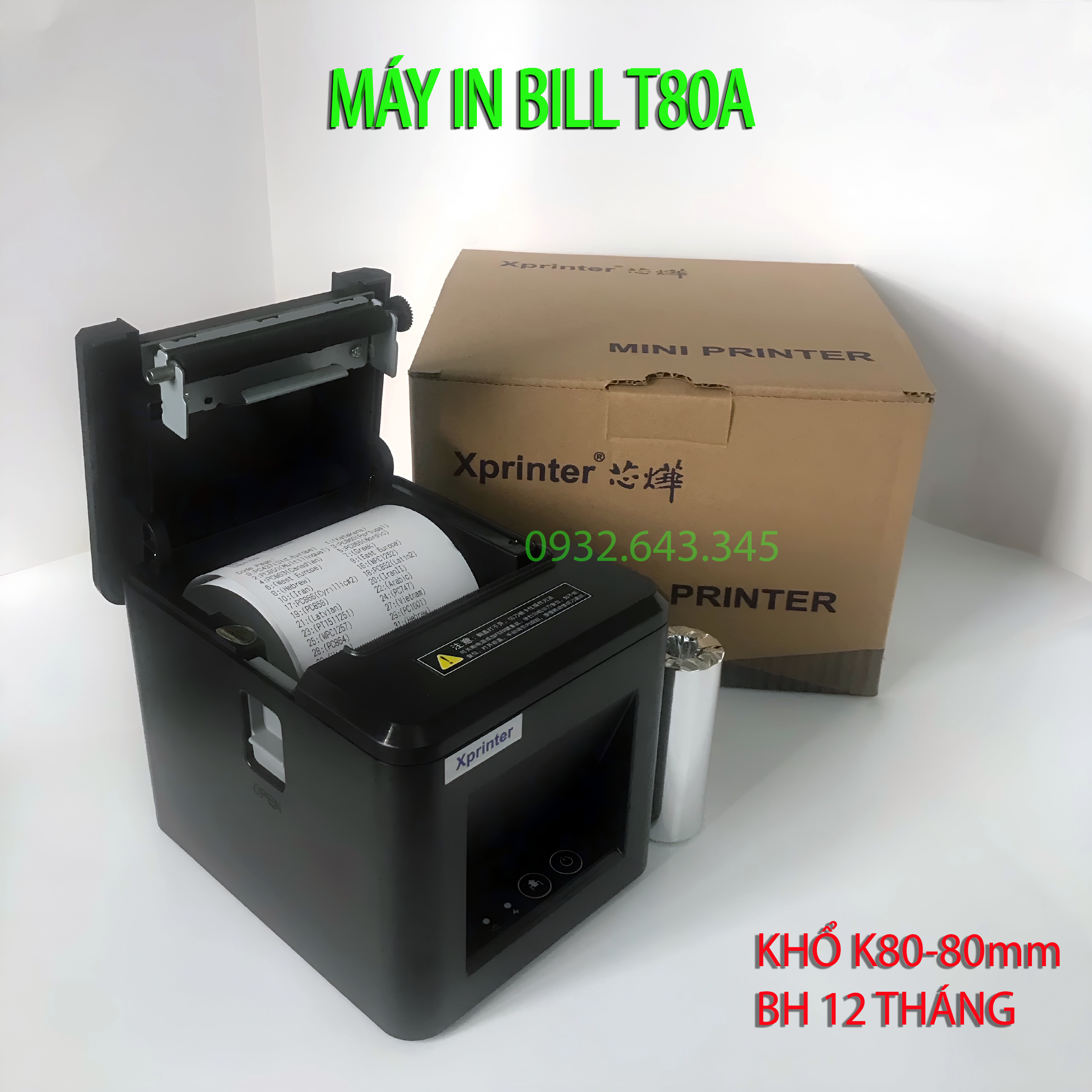 Máy in hóa đơn Xprinter T80A khổ giấy 80mm, máy in bill K80, dao cắt giấy tự động. Tặng kèm cuộn giấy K80 - Hàng Chính Hãng