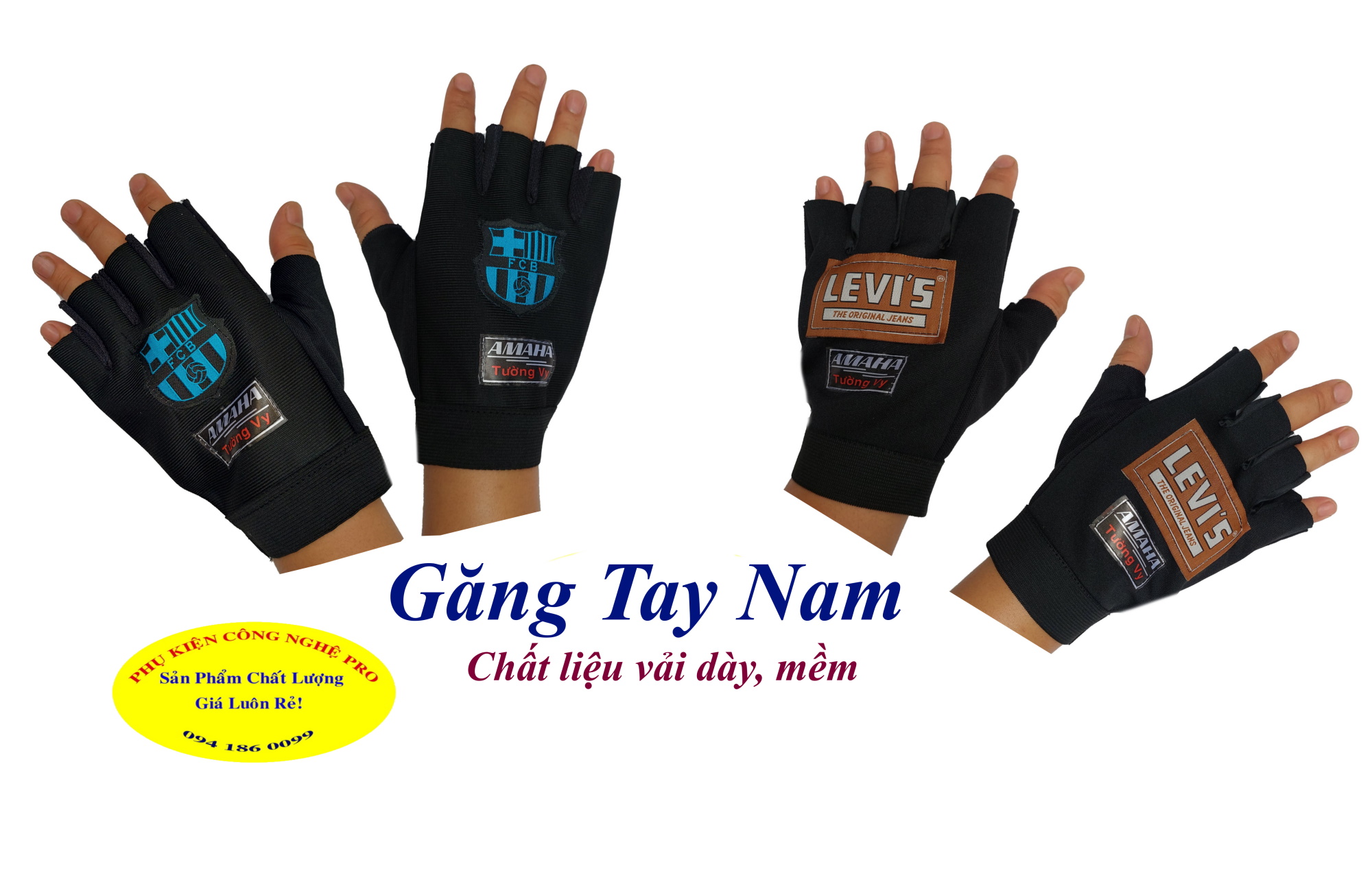 Găng tay nam chống nắng Hở 5 ngón Amaha Tường vy Gắn Logo bất kỳ Chất liệu vải dày, màu đen, mềm, êm, bảo vệ đôi tay