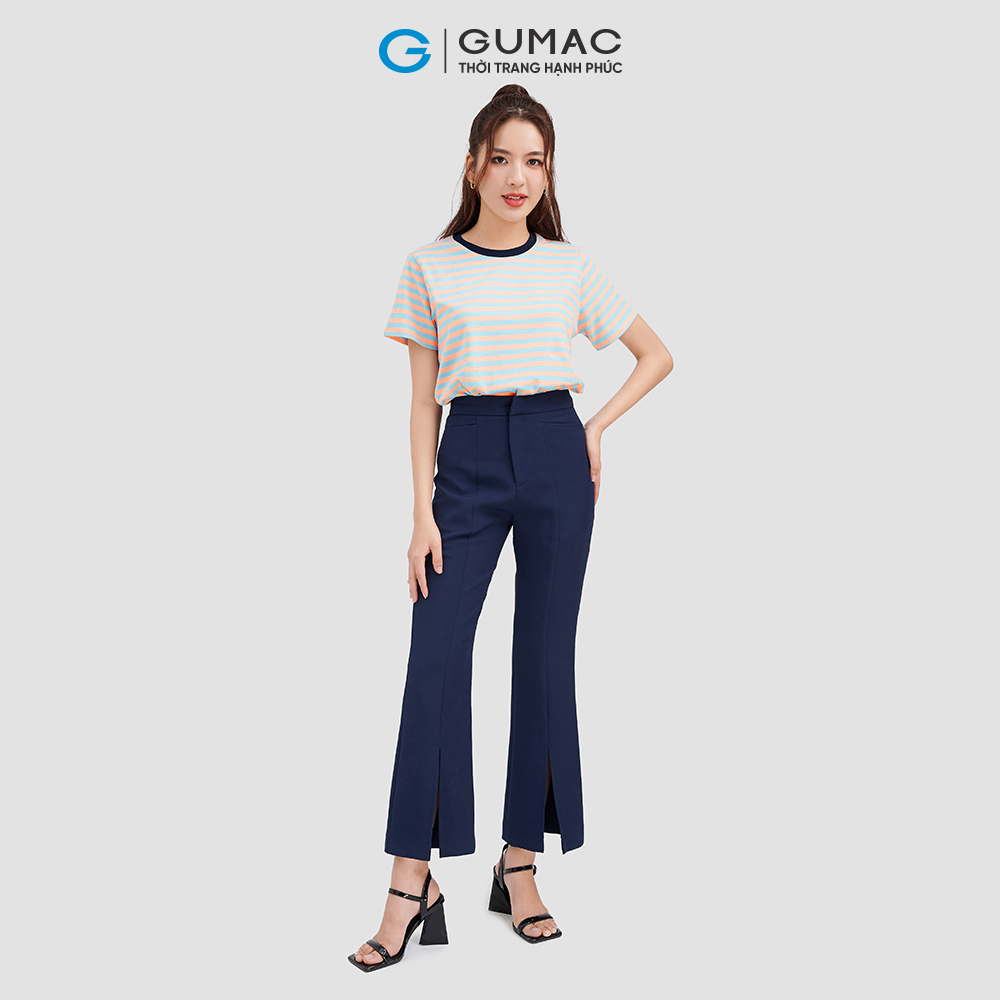 Áo thun nữ GUMAC ATC09050 sọc phối bo trẻ trung