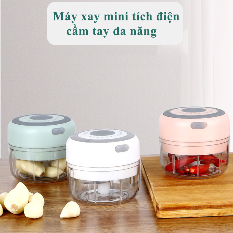 Máy Xay Tỏi Ớt Cầm Tay Mini Sạc Pin- Sạc USB, 3 Lưỡi Dao, Dung tích 100ml, 250ml, tiện lợi