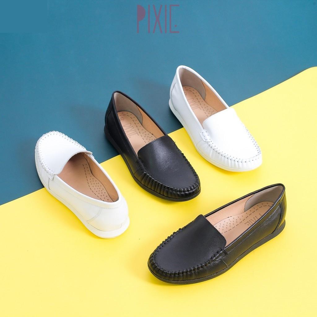 Giày Mọi Moccasin Da Bò Thật Đế Cao Su Pixie X482