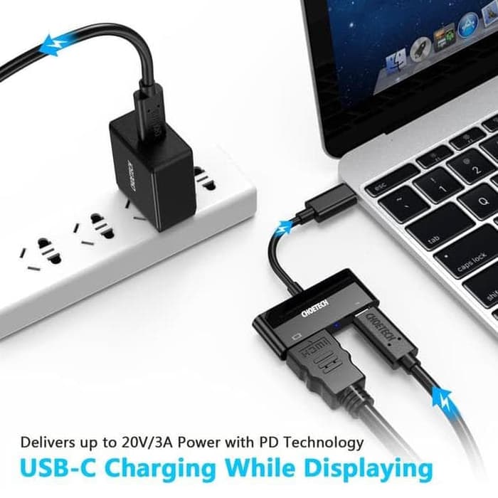 Hub Adapter Chuyển Đổi 2 Cổng USB Type C To HDMI 4K 60Hz Và PD 60W CHOETECH HUB-M03 - Hàng Chính Hãng