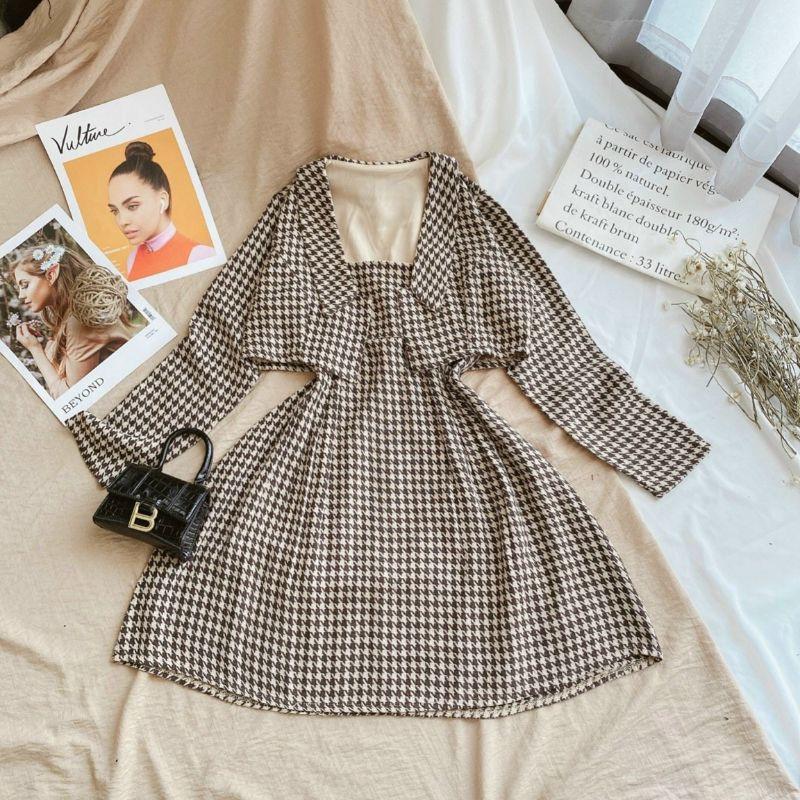 Set Đầm Hai Dây Caro Xoè Kèm Khoác Croptop Caro