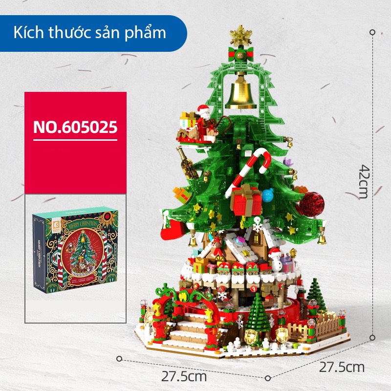 Bộ lắp ráp cây thông noel siêu to Sembo 605025 có nhạc và đèn led quà tặng giáng sinh năm 2022