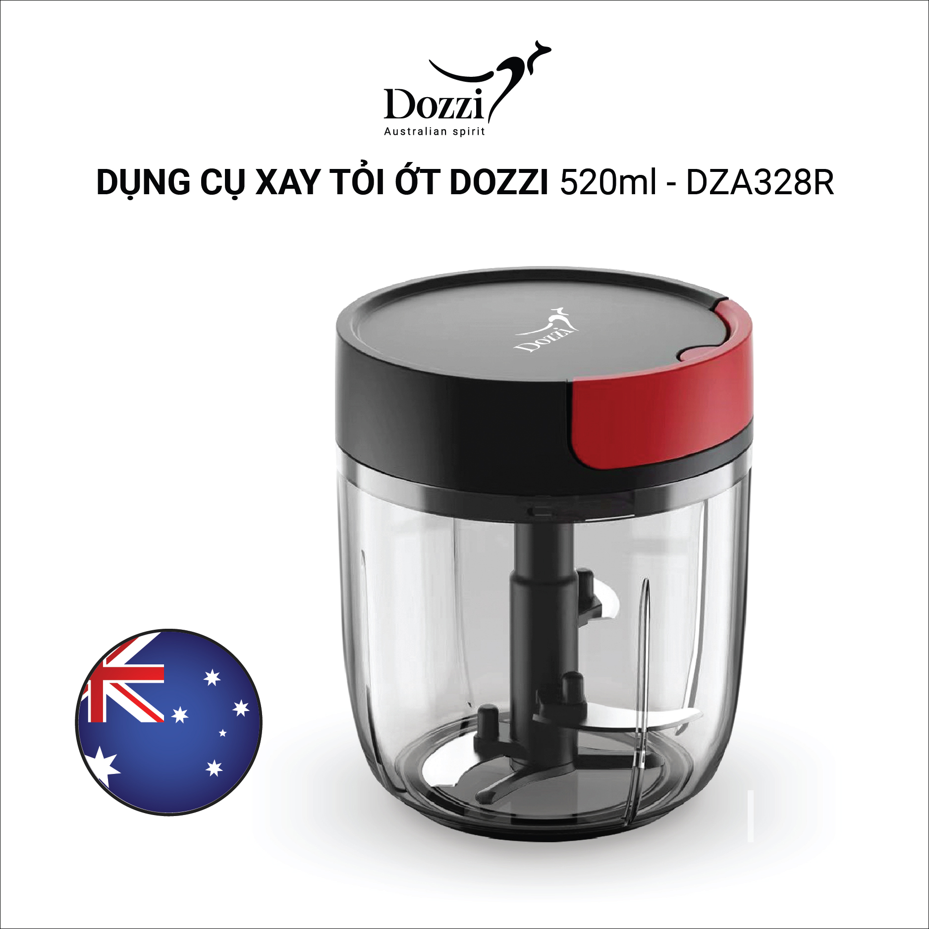 Dụng cụ xay tỏi ớt 520ml DZA328R Dozzi (Hàng chính hãng)