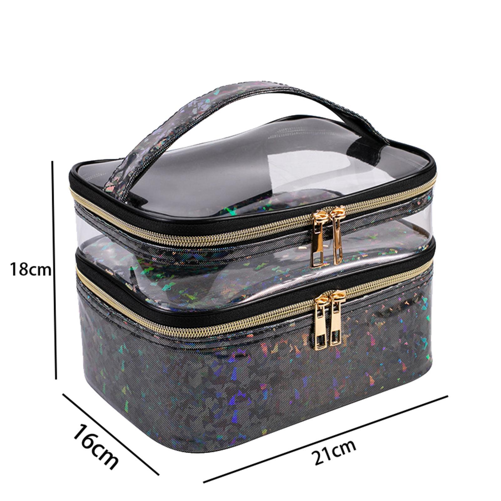 Double Layer Cosmetic Bag Makeup Bag Toiletry Bag Transparent Makeup Brush Bags Quality Zipper