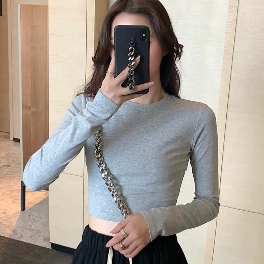 Áo croptop cổ tròn dài tay chất thun co giãn