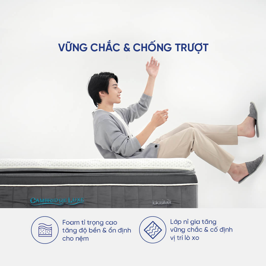 Nệm Lò xo túi độc lập cao cấp Dunlopillo Cambridge Luxe kháng khuẩn, hỗ trợ, nâng đỡ tối đa, chuẩn khách sạn 5 sao