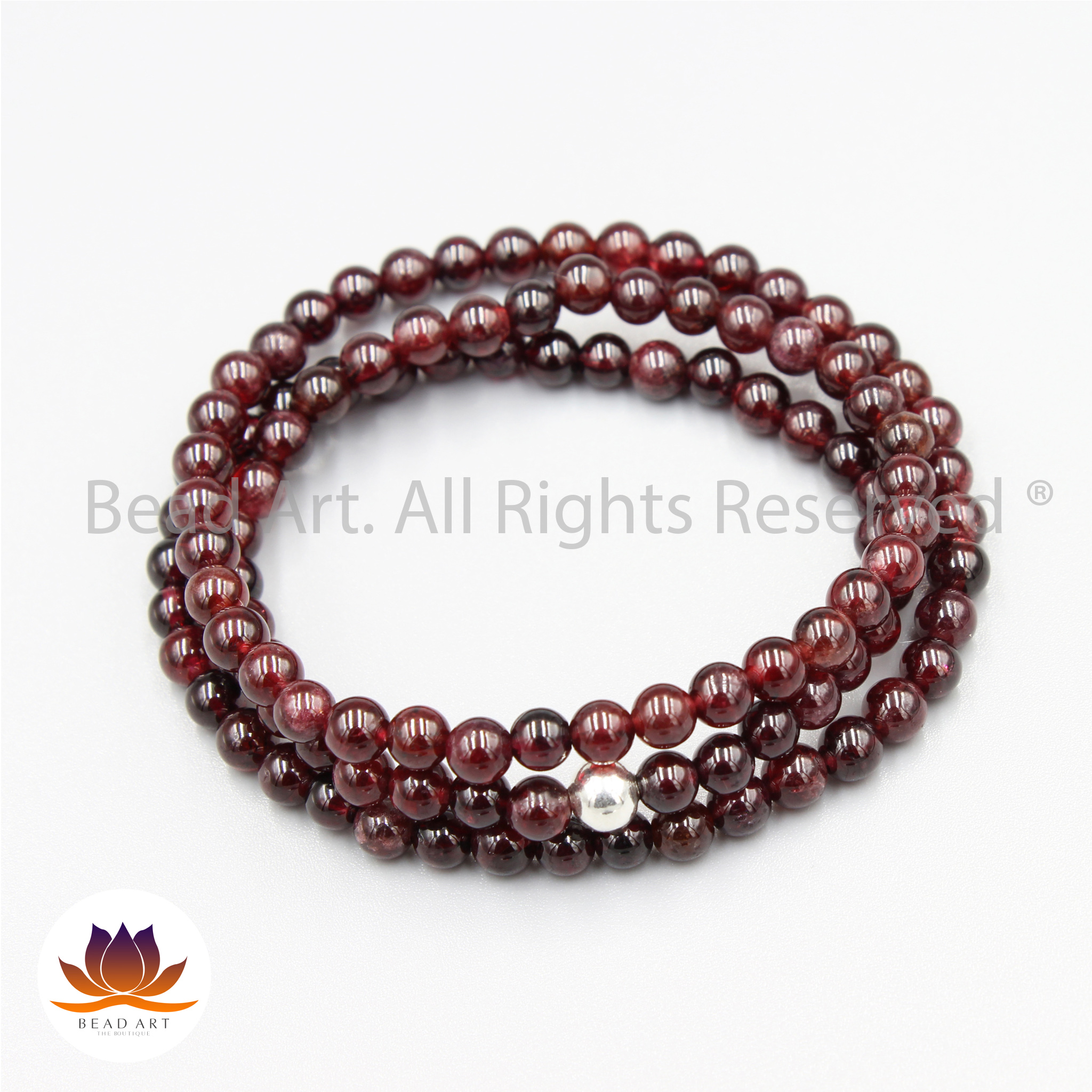 Chuỗi Vòng Tay 108 Hạt Đá Garnet, Hồng Ngọc Lựu Tự Nhiên 3.6-4MM, Vòng Tay Phong Thuỷ, Trang Sức, Chuỗi Hạt, Mệnh Hoả, Thổ - Bead Art