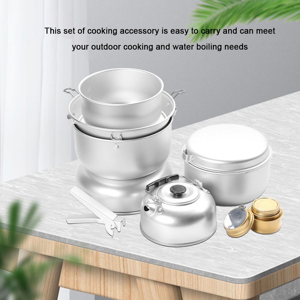 Aluminum Alloy Camping Alcohol Stoves Kit Portable Picnic BBQ Furnace Windproof Alcohol Stoves Outdoor Cooking Furnace Bowl Pot Kettle Accessory Set
