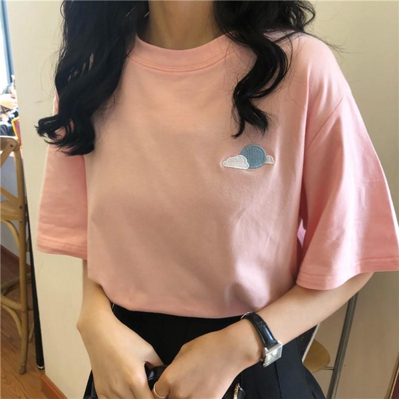 Áo thun cổ tròn tay ngắn họa tiết hoạt hình thời trang cho nữ