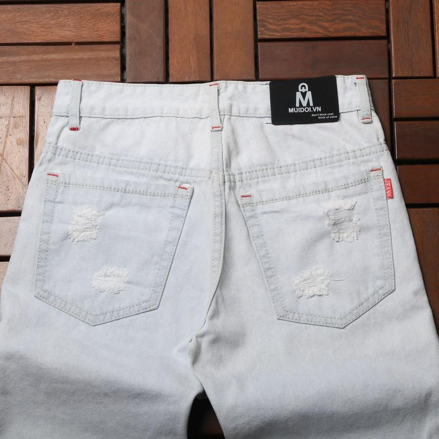 Quần short jean nam xanh bạc rách GN32 Gấu Nâu