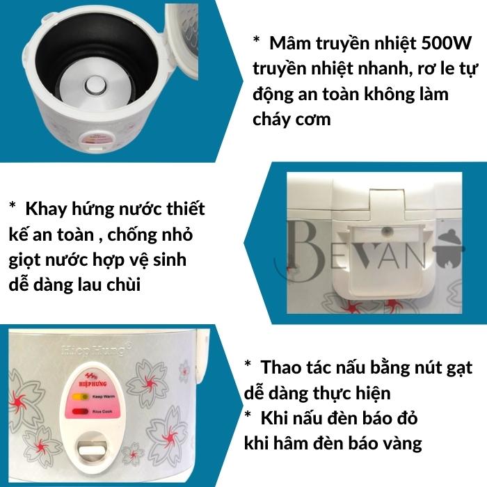 Nồi cơm điện nắp gài hàng chính hãng Hiệp Hưng HH-501 Bevano, giá nồi cơm điện mini cơ 1.2L hợp lý không dính đa năng, tiết kiệm năng lượng, phù hợp với sinh viên và căn hộ nhỏ, phòng trọ tập thể