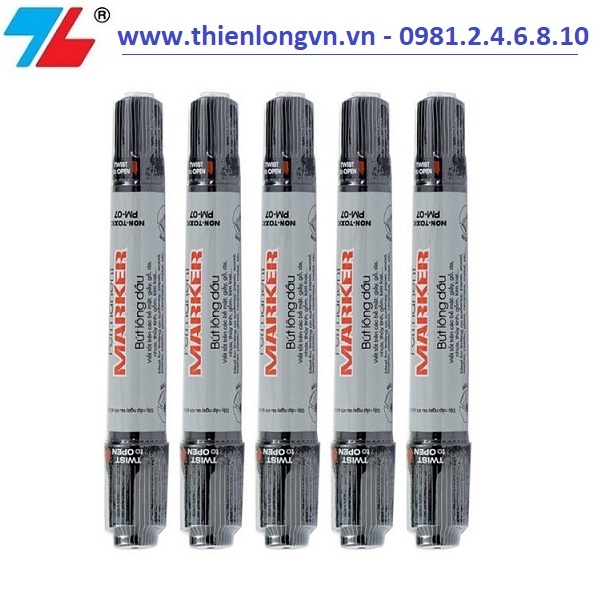 Combo 5 cây bút lông dầu 2 đầu Thiên Long; PM-07 đen