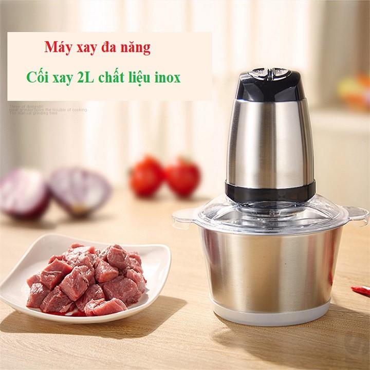 Máy xay thịt cối inox cá đa năng cối inox 2 lít, xay hành tỏi