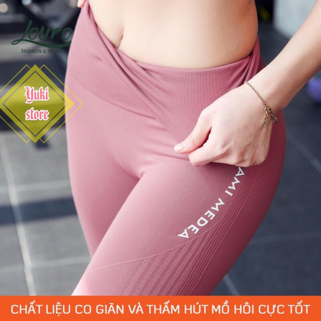 Quần legging cap cao tập gym yoga aerobic nữ AMI MEDEA vải dệt kim co giãn tốt